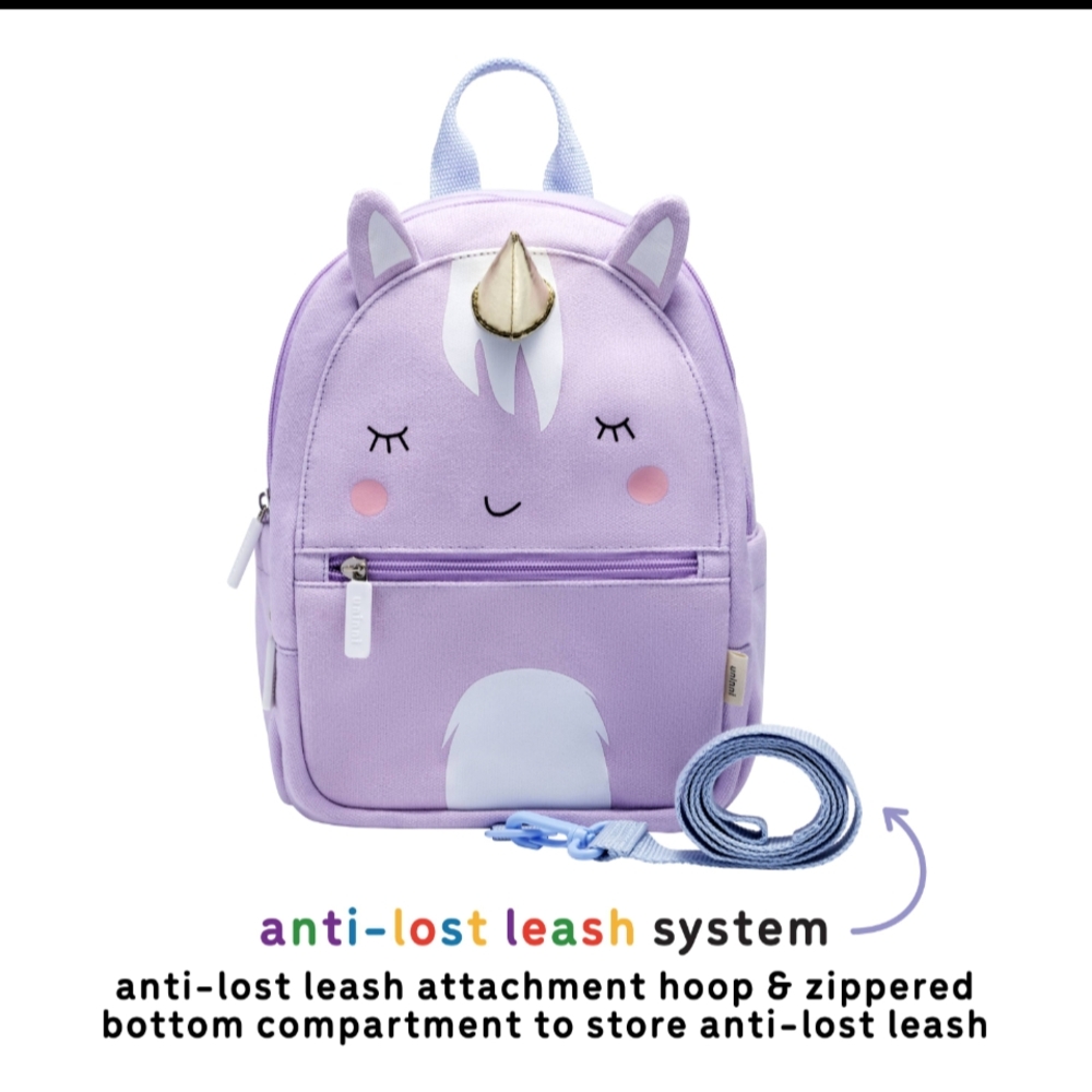 Adorable Purple Unicorn Toddler Backpack with Safety Leash